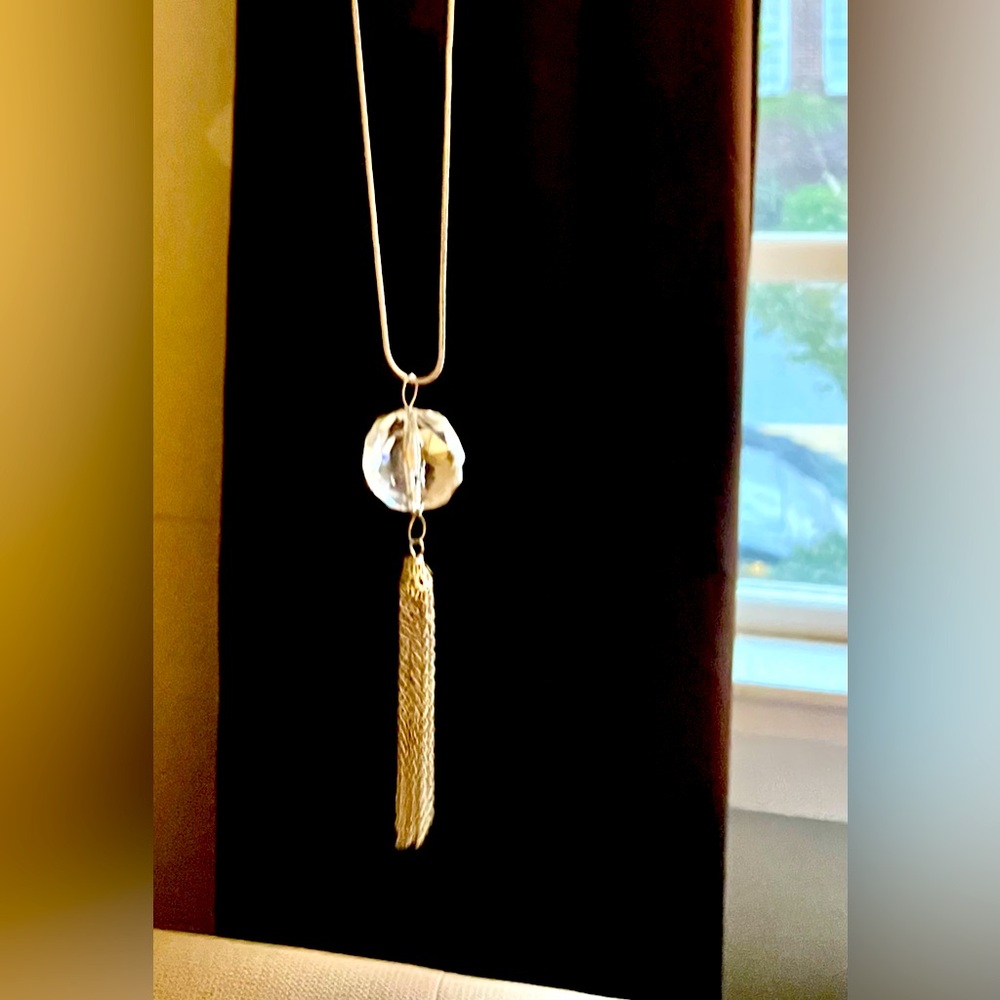 White House Black Market silver and crystal “disco ball” chandelier necklace
